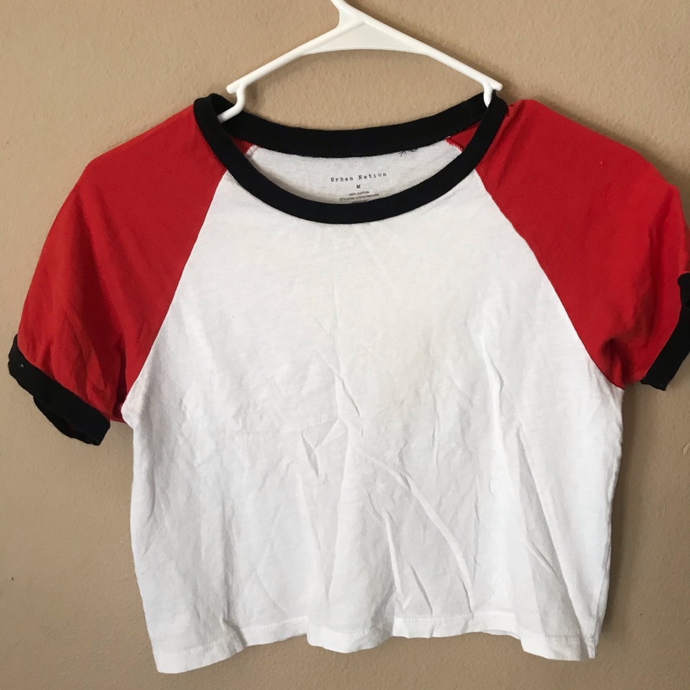 Baseball short sleeve red crop top